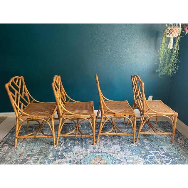 Italian Vintage Rattan Chippendale Style Dining Chairs, Set of 6 After Dal Vera For Sale - Image 4 of 13