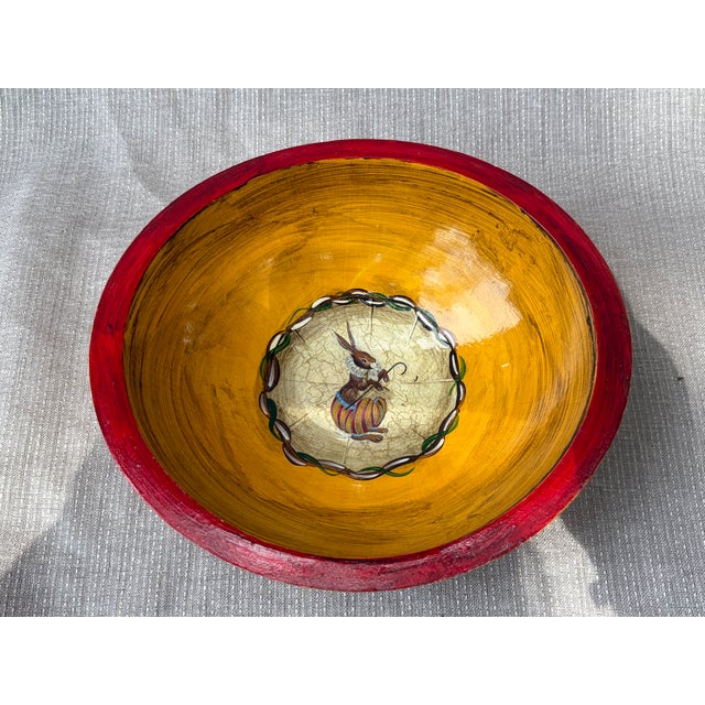 Hand Painted Decoupage Wooden Rabbit Bowl Paul Munro For Sale - Image 9 of 9