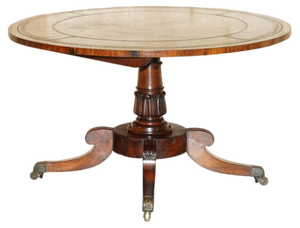 William IV Hardwood & Green Leather Library Dining Table, 1830s