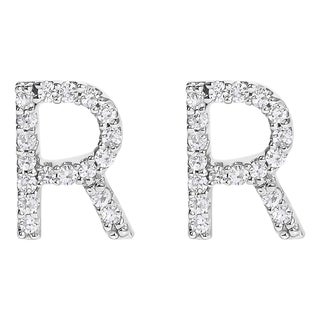 10K White Gold 1/10 Cttw Diamond 'R' Initial Stud Earring For Sale