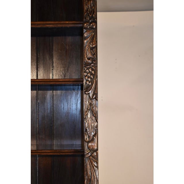 Brown 19th Century English Oak Tall Carved Bookcase For Sale - Image 8 of 10