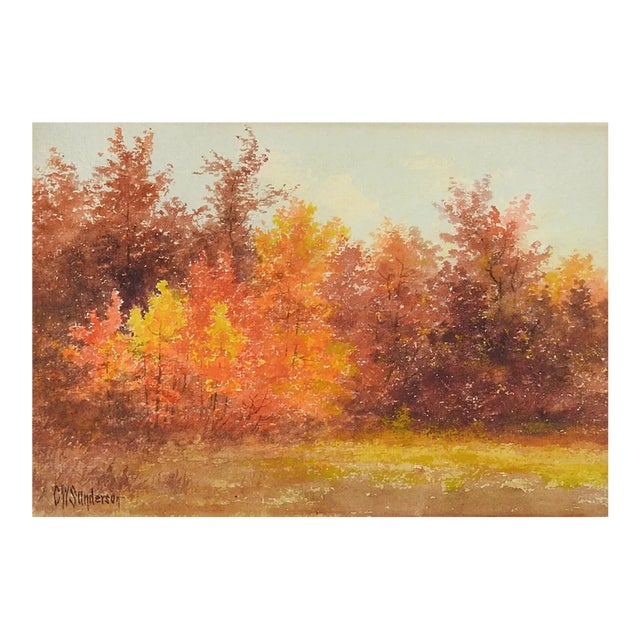 Late 19th Century Charles Sanderson Vermont Autumn Landscape Watercolor Painting For Sale