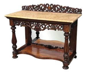 Antique Carved Rosewood Console Table with Marble Top, C1830