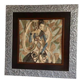 Vintage 1980s Ting Shao Kuang Style Wall Art Hand Painted (25 X 25) For Sale