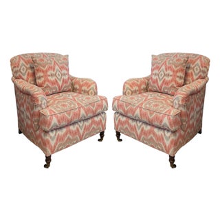 Kravet English Arm Lounge Chairs, a Pair For Sale