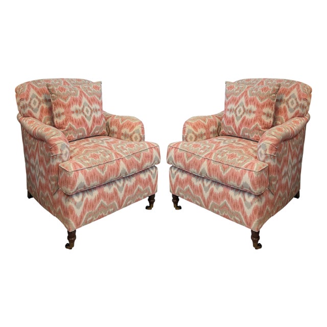 Kravet English Arm Lounge Chairs, a Pair For Sale