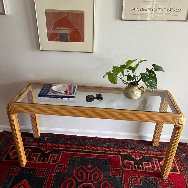 1970s Vintage Pencil Reed Console Table Waterfall For Sale - Image 5 of 9