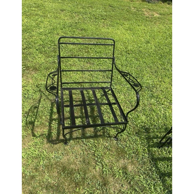 Mid-Century Modern Beautiful Vintage Wrought Iron MCM Conversation Set Glider, 2 Chairs & Table For Sale - Image 3 of 7