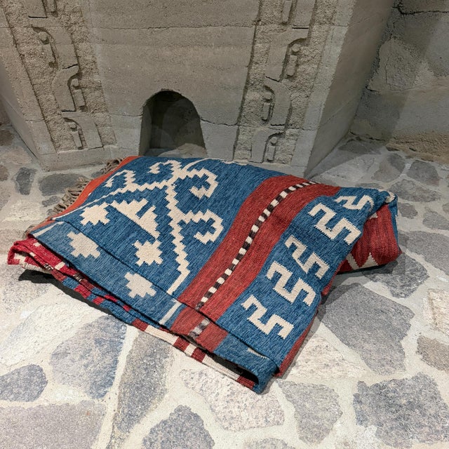 Vintage Turkish Kilim Rug Flat-Weave Wool Carpet Geometric Motif 13 X 10 For Sale In San Diego - Image 6 of 8