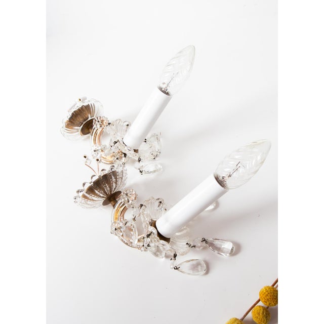 Vintage French Wall Sconces in Crystal and Brass, 1950s, Set of 2 For Sale - Image 6 of 9