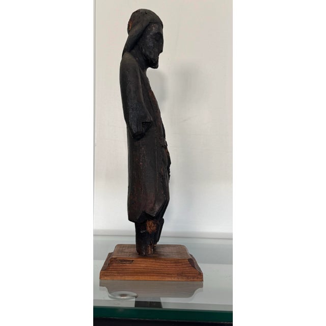 Late 19th Century Antique Spanish Revival Santos Religious Relic Solid Wood Tabletop Figure For Sale - Image 5 of 12
