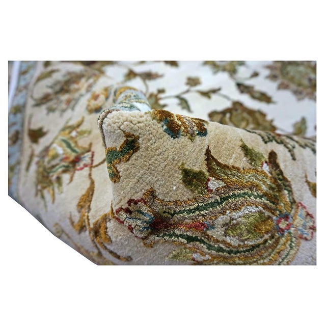 Indian Tabriz Wool & Silk 9x12 White Ivory, Tan, Blue, & Green Handmade Area Rug #1144267 For Sale In Houston - Image 6 of 9