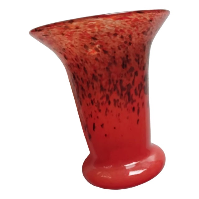 Scottish Orange Art Glass Vase with Gilt Aventurines from Vasart, 1950s For Sale
