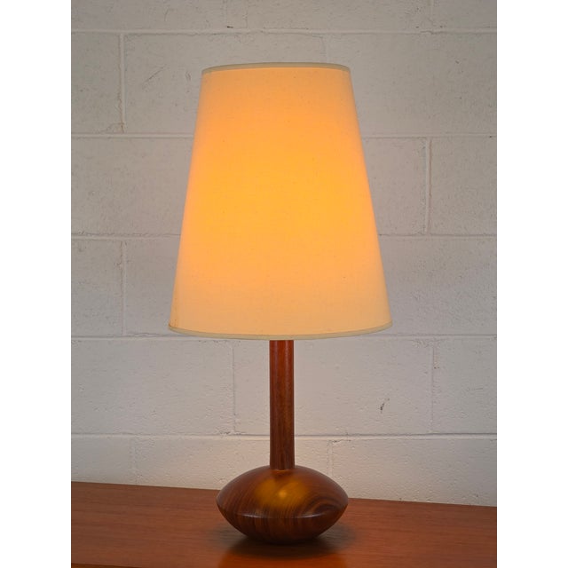 Dynamite Danish Made Solid Teak Ovaloid Table Lamp Now Available. Unmarked, But Attributed To Domus. Includes Original...