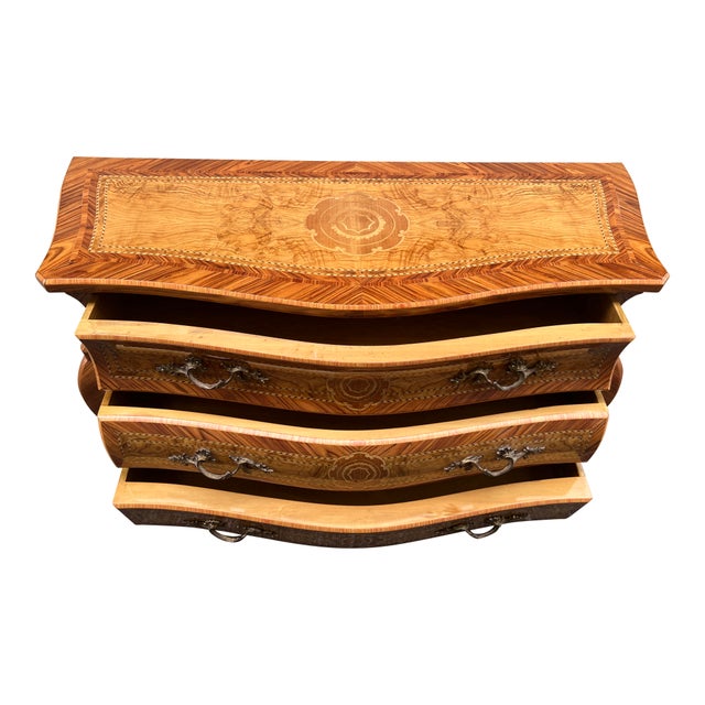 Late 20th Century Late 20th Century French Louis Xv Style Marquetry Bombe Chest Dresser For Sale - Image 5 of 17