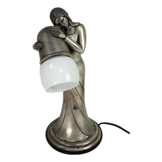 Silver Vermeil Figural Table Lamp with Opaline Glass, Italy, 1960s For Sale