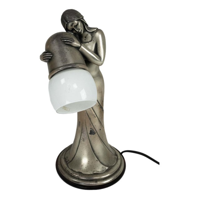 Silver Vermeil Figural Table Lamp with Opaline Glass, Italy, 1960s For Sale
