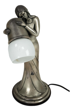Silver Vermeil Figural Table Lamp with Opaline Glass, Italy, 1960s