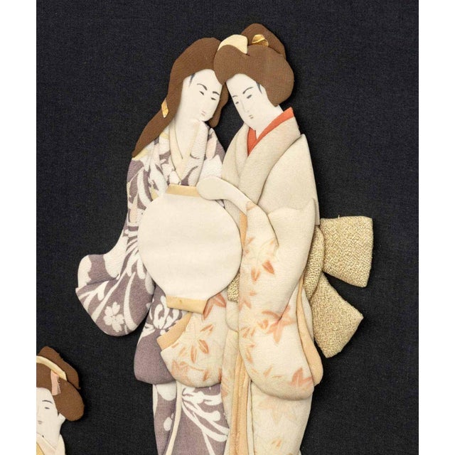 Japanese Figural Group Padded Silk Oshi-E Collage For Sale - Image 9 of 10