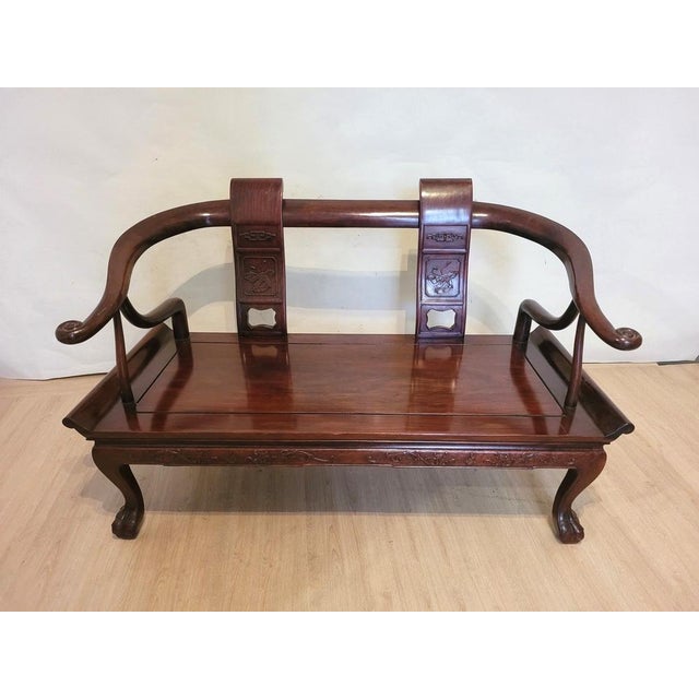 Chinese Carved Wooden Bench Seat, Late 19th Century For Sale - Image 18 of 18