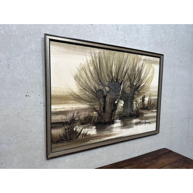 Modern Jacqueline (Jaklien) Moerman, Pollarded Willows, 1974, Mixed Media on Paper For Sale - Image 3 of 9