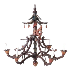 Vintage Pagoda Form Chandelier With Monkey
