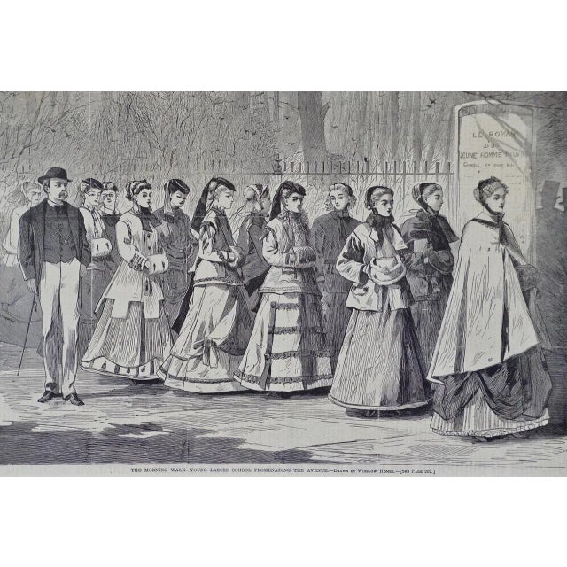 This Winslow Homer woodcut engraving entitled "The Morning Walk, Young Ladies' School Promenading the Avenue", was...