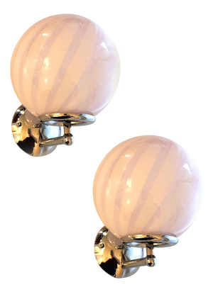 Pink Swirl Rods Murano Glass Wall Sconces by Simoeng, Set of 2