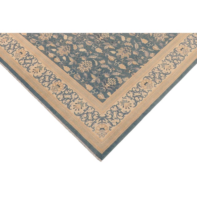 Shabby Chic Sunfaded Green/Tan Wool Rug - 8'3'' X 9'10'' For Sale - Image 3 of 10