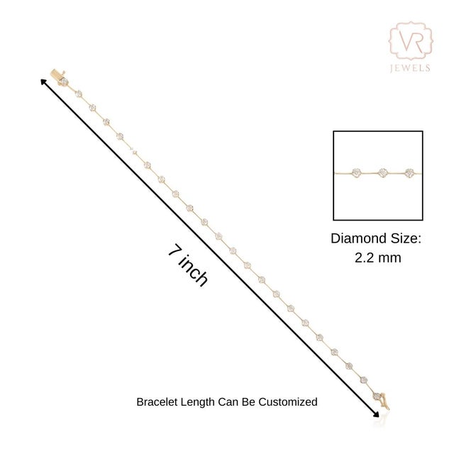 1 Ct Brilliant Cut Diamond Station Tennis Bracelet in 14k Yellow Gold For Sale - Image 10 of 14