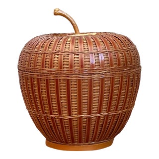 Vintage Shanghai Weave Rattan Lidded Apple For Sale