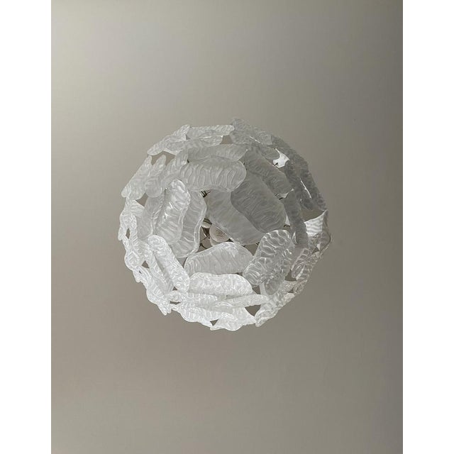 Vintage Italian Murano Chandelier with Frosted Carved Glass Leaves, 1990s For Sale - Image 17 of 18