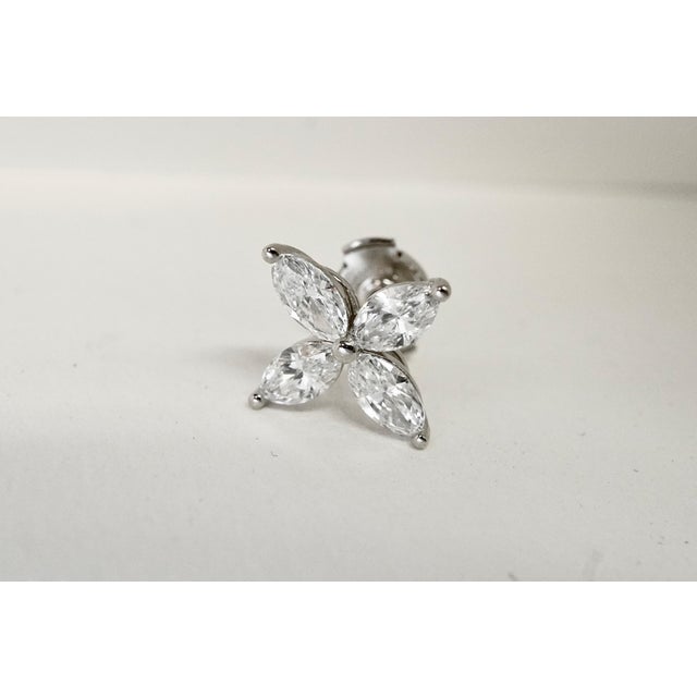 Marquise Cut Diamond Flower Platinum Stud Earrings 1.62 Carat For Sale - Image 4 of 7