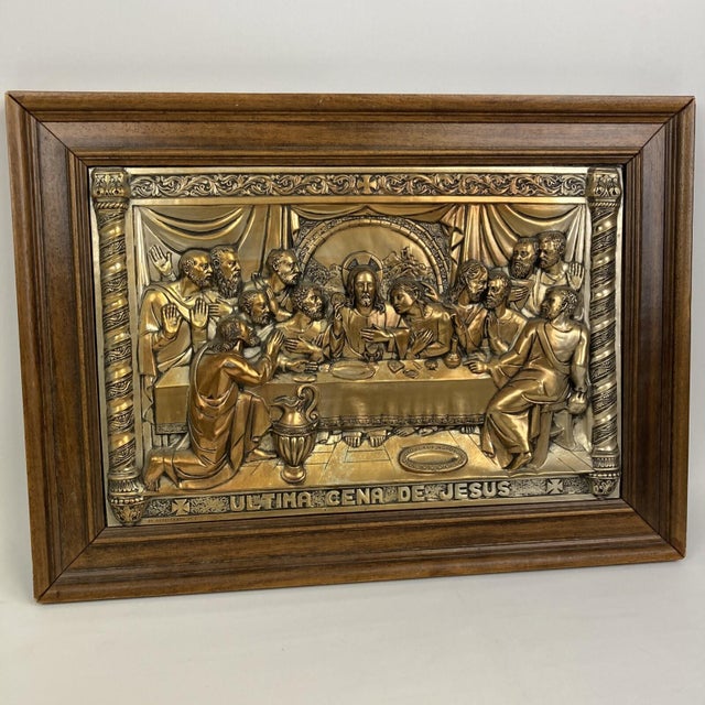 Vintage M. Registrado, M.f. Religious Home Interior Repousse Picture Decoration Raised 3D Metal Religious Last Supper...