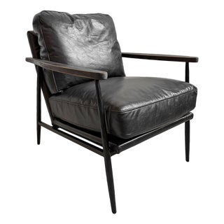 Charcoal Black Leather Club Chair For Sale