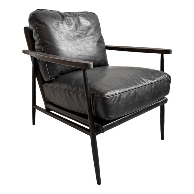 Charcoal Black Leather Club Chair For Sale