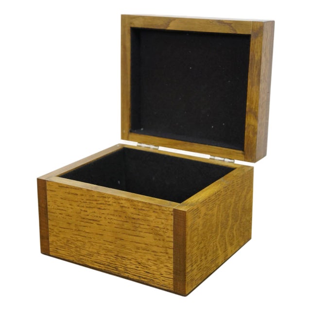 Vintage Walt D Richard Quartered Oak Felt Lined Trinket Keepsake Box 7" For Sale