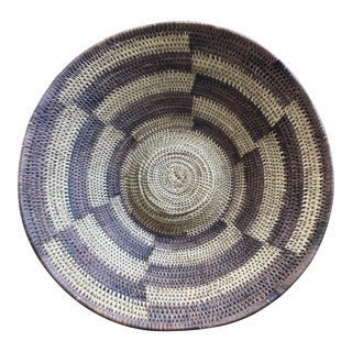 Vintage Mid 20th Century Coil Basket With Geometric Design For Sale