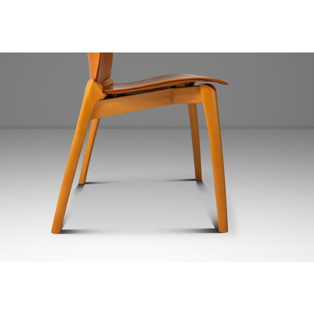 Set of Four (4) Patinaed Italian Scadinavian Modern 'Cos' Dining Chairs in Beech & Leather by Josep Lluscà for Cassina, Italy, C. 1990s For Sale - Image 9 of 18