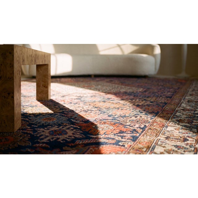 Textile Traditional Navy Background With Fine Medallion Centre in a Geometric Design Persian Bibikabad Rug For Sale - Image 7 of 9