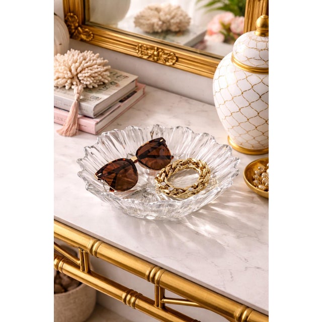 Vintage Frosted Floral Art Glass Centerpiece Bowl – Sculptural Tulip Petal Design – 12” Palm Beach / Hollywood Regency Catch-All For Sale - Image 10 of 10