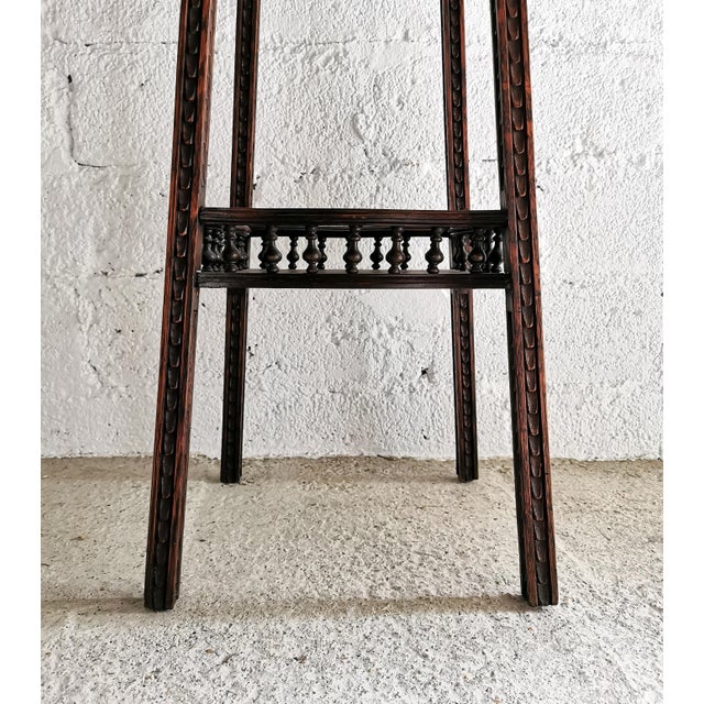Antique Plant Stand with Carved Portraits in Oak, 1890s For Sale - Image 11 of 14