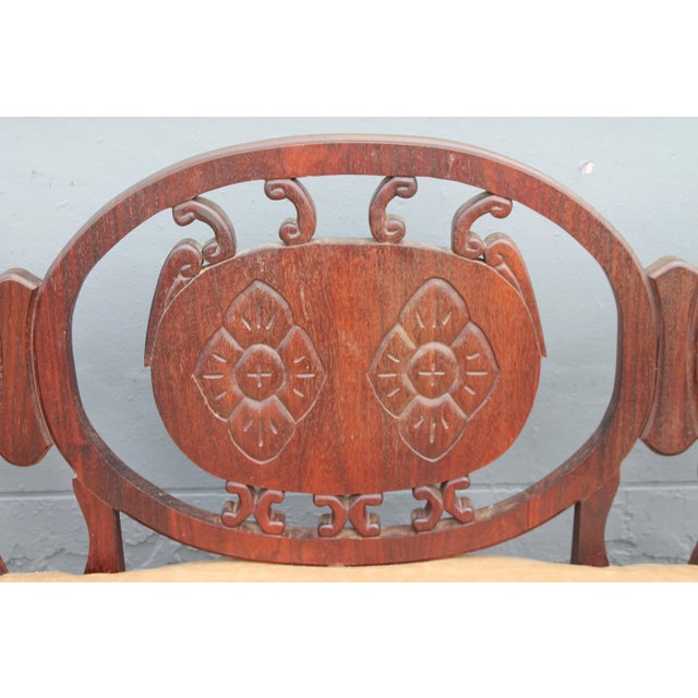 1970s Traditional Solid Mahogany Carved Wood Bench/ Sofa For Sale - Image 5 of 8