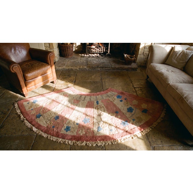 Particular Combination of Soft Colors in a Oval Chinese Art Deco Rug With Foliate Pattern For Sale - Image 10 of 12