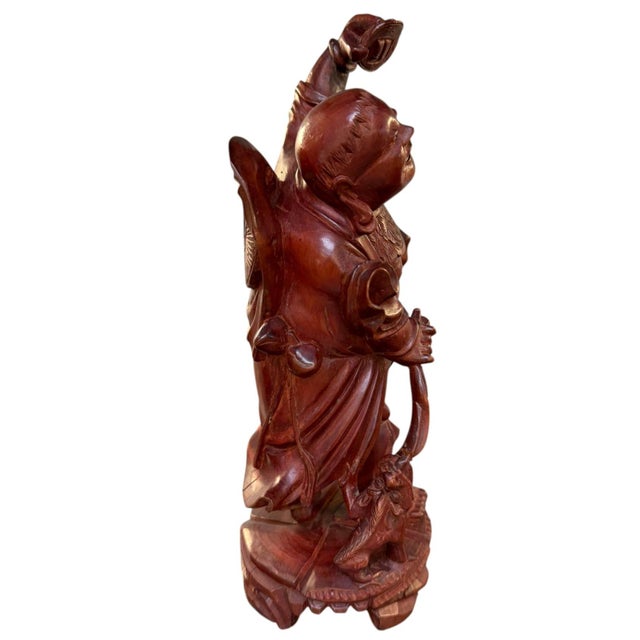 Vintage Chinese Carved Wood Liu Hai Daoist Immortal Rooster Sculpture 11" For Sale In Dallas - Image 6 of 7