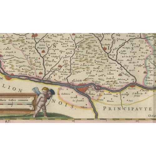 Gold Antique Blaeu Map of Lyonnais, Forez, Beaujolais & Mâconnais, 1642 For Sale - Image 8 of 10