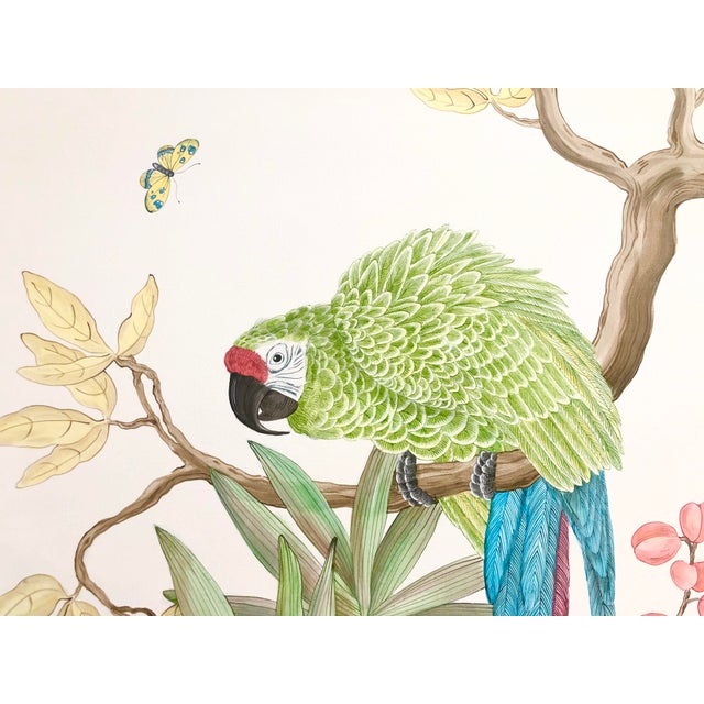 Chinoiserie "Welcome to the Jungle" Tropical Parrot Bird Painting in the Chinoiserie Style by Allison Cosmos For Sale - Image 3 of 4