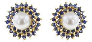 Freshwater Pearl Sapphire Earrings 14k Yellow Gold, 2 Pieces