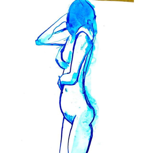 2020s Woman in Blue Ink on Paper by Maratha Holden For Sale - Image 5 of 6