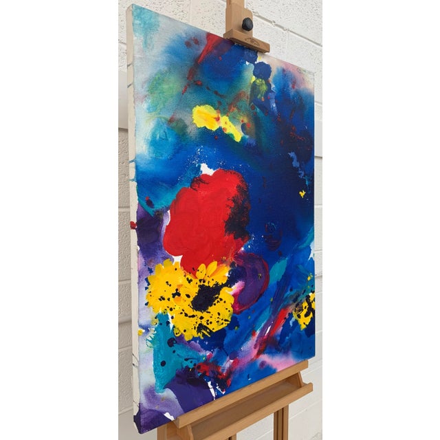 Abstract Flowers Blue Red Yellow Purple Painting entitled 'When Sonny gets Blue' from Modern British Artist Margaret...